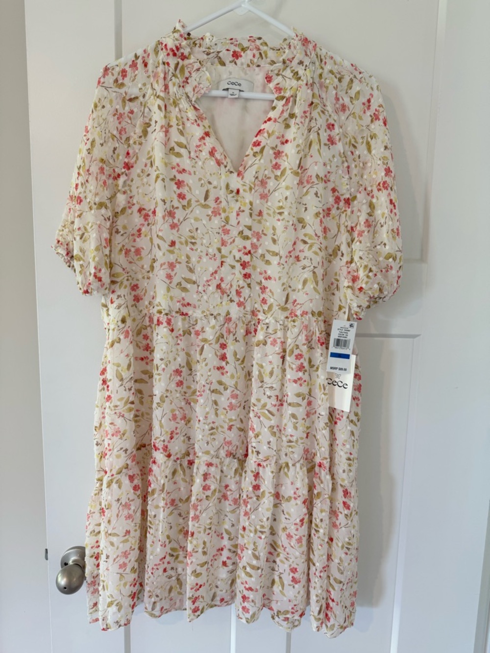 CeCe Cream Dress with Pink & Green Floral Print